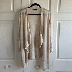 LYN Linen Cardigan 2X Beige Open Front Lightweight Stretch Lagenlook Teacher